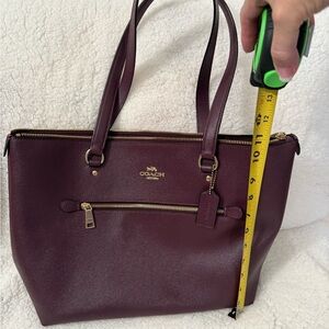 Coach Purple Leather Tote Bag with Gold Accents